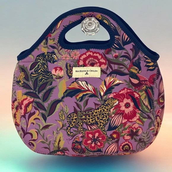 MacKenzie-Childs Paradise Neoprene Tote Bag Purple Floral - Picture 3 of 10